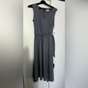 Calvin Klein Asymmetrical Dress- Navy Blue & White Houndstooth Dress